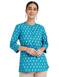 Amazon Brand - Myx Women's Cotton Straight Short Kurti (SS20MYXCORE22_ Light Teal_ XL)