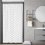 Riyidecor Stall Small RV Gray White Grey Bathroom Shower Curtain Liner 36Wx72H Inch Half Single Narrow Walkin Standing Little Size Dorm Chevron Herringbone Geometric Tiny Fabric Polyester Waterproof