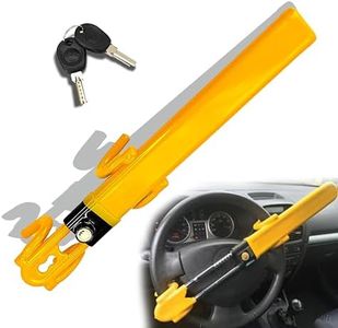 KNFRXO Steering Wheel Lock for car Universal Adjustable Length Anti-Theft Device Car Locks Double Hook Locks for Car SUV Pickup Truck Van(Yellow)