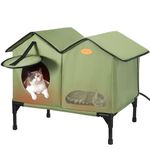 Elevated Heated Cat House for Outdoor Cats Large Outdoor Cat House Weatherproof for Winter, Waterproof Feral Cat Shelter Insulate Cat House for Multiple Cats, Easy to Assemble