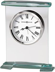 Howard Miller Augustine Tabletop Alarm Clock - Glass Bracket Style, Silent Quartz Movement, Modern Desk Clock with Roman Numerals, Battery Operated, Perfect for Home or Office Decor