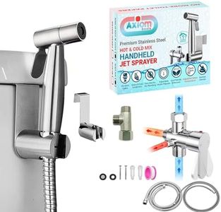 (Pack of 1) Axiomdeals HOT & Cold Mix Warm Water Handheld Bidet Sprayer Shattaf, Hot & Cold Mix Valve, Stainless Steel, Explosion-Proof Hoses, Metal Valves - Wall or Toilet Mount, Flow & Temp Adjust