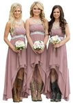 Women's Country Bridesmaid Dresses High Low Rustic Strapless Wedding Party Gowns Chiffon, Dusty Rose, 24