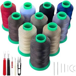 Sissewpro UV Resistant Upholstery Thread Heavy Duty for Hand Sewing Kit or Machines,10 Colors Pack 138 Thread 1oz Each, 7 Leather Canvas Sewing Needles, 4 Seam Rippers, 1 Thick Threads Snips