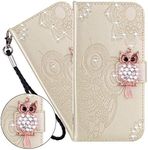 LEMAXELERS For Samsung Galaxy A34 5G Case, Galaxy A34 5G Cover Diamond Glitter Cute Owl Embossed PU Leather Flip Notebook Wallet Case Magnetic Stand Card Slot Folio Case for Galaxy A34 5G,YK Owl Gold