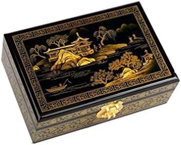 lachineuse – Joyero Paisaje chino Pekín Beijing – Negro y oro dorado – Caja de almacenamiento de joyas y secretos de madera lacada – Decoración asiática – Caja de regalo para mujer, idea de regalo, 21