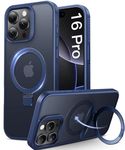 Vihibii for iPhone 16 Pro Magnetic Case with Build-in Metal Ring Grip Stand, Compatible with MagSafe & Shockproof Rugged Protective Cover, Matte Translucent Case for iPhone 16 Pro 6.3", Blue