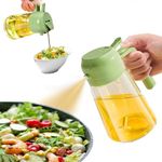 HomeCloud 2-in-1 Oil Dispenser and Sprayer with Handle: 470ml Leak-Proof Glass Oil Dispenser Spray Bottle for Home Kitchen Cooking - Perfect for Easy, Mess-Free Oil Application (Green_470 ml)