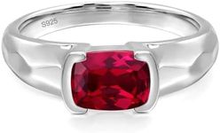 LUO 925 Sterling Silver 8x6mm Cushion Shaped Ruby Ring, Gemstone Jewelry for Women, July Birthstone Anniversary Engagement Ring for Lady Size 6