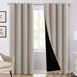 PrinceDeco 100% Blackout Curtains 2 Panels, Thermal Insulated Blackout Curtains for Bedroom, Heat and Full Light Blocking Double Layer Black Liner Window Drapes, W132cm x D213cm, Natural Sand