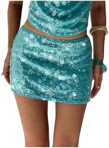 Floerns Women's Contrast Sequin Drop Waist Dancing Party Bodycon Mini Skirt Teal Blue X-Small