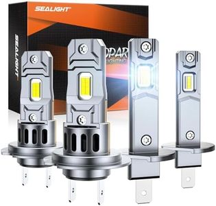 SEALIGHT S2S H1 H7 Light Bulbs Combo, 80000LM Super Brighter, 6500K Pure White H1 H7 LED Fog Bulbs, 60K+ Hours Lifespan, Replacement Shift Light Gauges, 4-Pack for Powersports/ATV Lamps