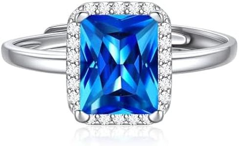 ChicSilver 8mm Emerald Cut Birthstone Promise Ring for Her, 925 Sterling Silver Simulated Blue Aquamarine Gemstone Anniversary Wedding Engagement Band Rings for Women March Birthstone Jewelry