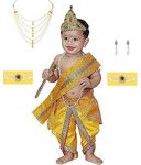 Raj Costume Fabric Raj Fancy Dresses Shri Krishna Dress For Baby Boy & Girl, Janmashtmi Dress With Diaper-Friendly Dhoti & Dupatta, Mor Pankh Mukut (Yellow, 6 Month)