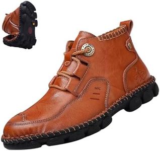 MOYOWEI Men's Leather Combat Boots,Vintage Italian Hand-Stitching Comfy Non-slip Softsole Military Chukka Short Ankle Booties (6,brown)