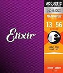 Elixir 11102 80/20 Bronze Nanoweb Coating Acoustic Guitar Strings, Medium, 13-56