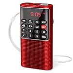 PRUNUS Portable Pocket Radio FM Small Battery Radio with Recorder, Lock Key, SD Card Player, Rechargeable Battery Operated(Red)