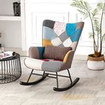 HomeMiYN Rocking Chair for Nursery Patchwork Accent Chair With Soft Lumbar and Wood Legs High Back Rocking Chairs for Balcony Living Room Bedroom