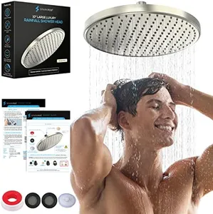 Sparkpod Large 10 Inch Rain Shower Head - Rainfall Shower Head with High Gentle Pressure - Modern Luxury Look - Brass Ball joint with 360 adjustment - 1 - min Installation (Elegant Brushed Nickel)