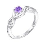 JO WISDOM Infinity Knot Promise Rings for Her Sterling Silver Cubic Zirconia Wedding Engagement Rings size 7 February Birthstone amethyst Color