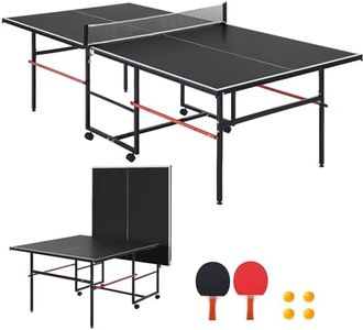 Garvee 8 ft Portable Ping Pong Table, Foldable Indoor Outdoor Table Tennis Set with Net, 2 Paddles and 3 Balls - Professional Game for Adults Teens, Quick Assembly, Single Player Playback Mode