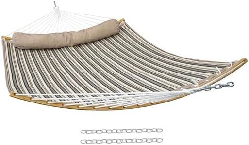Sunnydaze Outdoor Hammock with Spreader Bar - 450-Pound Capacity Curved Spreader Bar Hammock - Neutral Stripe