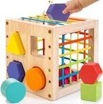 Winique Wooden Shape Sorter Cube, Montessori Toys for 1 Year Old, 8pcs Colorful Multisensory Shapes, Developmental Learning Toy for Baby Girls Boys, 1st Birthday Toys (SC21)