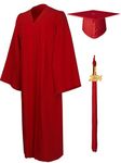 GraduationMall Matte Graduation Gown Cap Tassel Set 2020 for High School and Bachelor Red 42(4'9"-4'11")