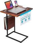 BIRDROCK HOME Acacia Wood Expandable C Shaped Side Table with Phone & Tablet Stand - Laptop TV Tray - Couch Desk - Bed Sofa Snack End Table - Living Room Chair