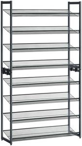 SONGMICS Shoe Rack, 8-Tier Shoe Organizer, Metal Shoe Storage for Garage, Entryway, Set of 2 4-Tier Stackable Shoe Shelf, with Adjustable Flat or Angled Shelves, Holds 32-40 Pairs, Grey