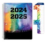 Global Datebooks Dated Middle School or High School Student Planner for Academic Year 2024-2025 includes Ruler/Bookmark and Planning Stickers (Matrix Style - 7"x9" - Rainbow Silhouette)