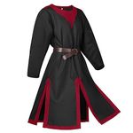 Beokeuioe Men's Medieval Tunic Short Sleeve V-Neck Hem Robe Retro Shirt Casual Blouses Medieval Knight Tunic Costume Cosplay Cotton Medieval Gown, C Black(without belt), S