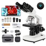 Binocular Compound Microscope, 40X-5000X Magnification, Wide-Angle Eyepiece WF10X WF25X, LED Light Source, XY axis Double-Layer Stage, Adult Microscope (Supports WiFi Wireless Connection)