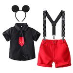 Cake Smash Baby Boys Personalised Mickey Mouse Cosplay Costume Necktie Shirt+Y-Back Suspender+Short+Headband 4pcs Halloween Birthday Party Gentleman Formal Outfits Set for Kids Black 2-3 Years