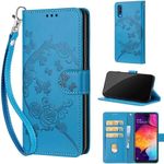 for Samsung Galaxy A50 Case, Embossed Premium PU Leather Folio Flip Notebook Wallet Cover Compatible with Samsung Galaxy A50 Phone Case [Magnet Closure][Kickstand][Card Slots], Blue Flower