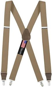 HOLD'EM Suspender Men X-Back Clip on Leather Crosspatch-Tan (Tall 54")