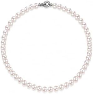 AAAAA+ 8-9mm White Pearl Necklace, 18" Sterling Choker for Women