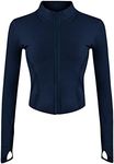 Yeokou Womens Active Zip Up Running Workout Cropped Bbl Athletic Jacket with Thumb Holes(Navy-S)