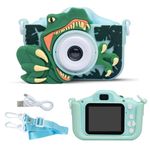 ESSENTIALEASE Kids Digital Camera 1080P HD Dinosaur Mini Video Camcorder for Boys & Girls, Age 4, 5, 8-10| 2-Inch HD Screen, Selfie | Child-Safe Design | Expandable Up to 32GB (Green)