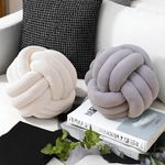 2pcs Knot Pillow - 7.87 Inch White Grey Cute Knotted Pillow Ball Decorative Throw Pillows for Bed Aesthetic Couch Round Pillow for Home Decor Living Room (White & Grey)