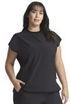 Infinity Mock Neck Top for Women with 4 Pockets, Dolman Sleeves, and Rib-Knit Back Panel - Stylish Medical Top CK742A, L, Black