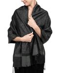 Achillea Women's Two Tone Vintage Jacquard Paisley Pashmina Shawl Wrap Scarf (Charcoal Gray)