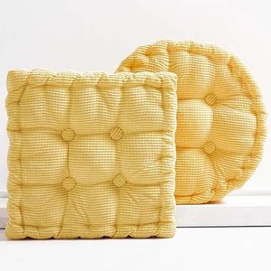 Gfobip 2 Pack Meditation Floor Pillow Large Square and Round Floor Cushions for Adults Yellow Corduroy Floor Seat Pillows Cushion for Living Room Balcony Tatami Yoga,18x18 Inch