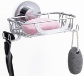 TAILI Soap Dish Soap Bar Holder with Hooks and Razor Holder,Bar Soap Tray Suction Cup for Shower Wall, Soap Saver Caddy for Bathroom, Rustproof Stainless Steel Sponge Holder for Kitchen, Silver