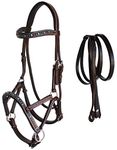 CHALLENGER Horse Western Leather Tack Beaded Bitless Sidepull Bridle Reins Brown 77RS07TR