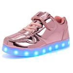 Kids LED Lights Up Shoes 7 Colors Flashing Trainers Luminous USB Charging Lace Up Sneakers Sport Running Shoes/Unisex Boys Girls Children Birthday Gifts Pink