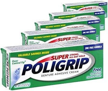 (5 Pack) Super Poligrip Denture Adhesive Cream - Strong, All-Day Hold - Zinc Free - No Artificial Flavors or Colors - 0.75 oz. ea.