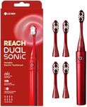 Reach Dual Sonic Electric Toothbrush, 1 Handle 4 Toothbrush Heads, 2 Brushing Modes Strong & Gentle, Portable Travel Toothbrushes Adults, 27000 VPM with AAA, up to 150 Hours Last, Red