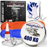 MAGFISHION Magnet Fishing Kit - 400 KG (880lb) - Ø90mm - Super Strong Neodymium Magnet with 2 Ropes, Carabiners, Grappling Hook, Gloves, Threadlocker - Magnetic Powerful Magnets