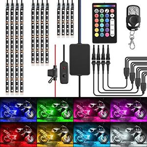 Nilight - TL-35 12PCS Motorcycle RGB Led Light Kit Waterproof Multi-Color Atmosphere Lights Lamp with Dual RF Wireless Remote Controllers for Harley Davidson Honda Kawasaki Suzuki